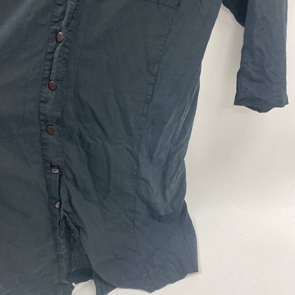 Vintage Black Silk Shift Midi Dress Liz Roberts 10 Button Front Pockets basic - Picture 8 of 14